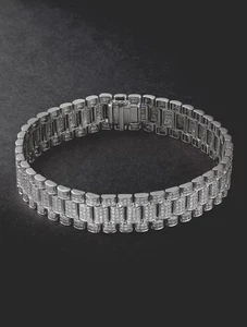 7 Ct Round Cut Moissanite Men’s Bracelet Presidential 14K White Gold Plated - Picture 1 of 9