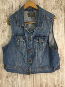 Torrid Size 3 Denim Vest Stretch Medium Wash Cropped Biker Jean Jacket - Picture 1 of 5
