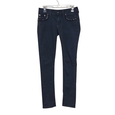 Pantalones de mezclilla Miss Me verde azulado oscuro ajustados embellecidos bolsillos tiro bajo para mujer talla 27 Foto 1 de 4