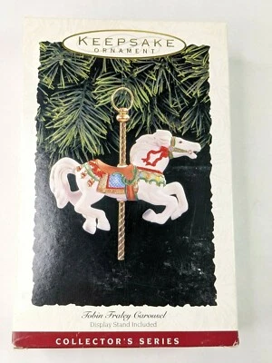 1993 Hallmark Tobin Fraley Carousel Horse & Brass Display Stand Ornament - Image 1 of 3