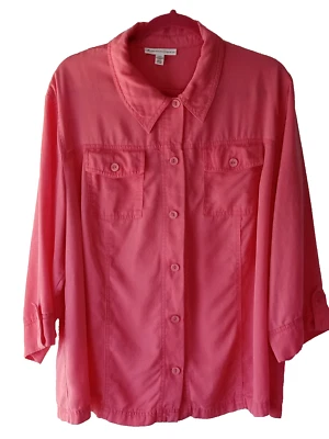 Colección JM Mujer Talla *20W Chaqueta Tencel Botón Frontal 3/4 Slvs. 2 pcs. Rosa Foto 1 de 4