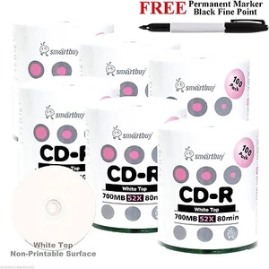 600 Smartbuy CD-R 52X 700 MB disco multimedia blanco superior en blanco + marcador permanente negro - Imagen 1 de 4