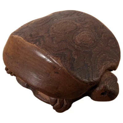 Antique Japanese Ittobori Wood Netsuke Tree Bark Turtle Signed Japan - Image 1 of 4