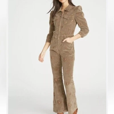 Mono Driftwood Floral Bordado Pierna Ancha Pana Mono Marrón M Foto 1 de 4