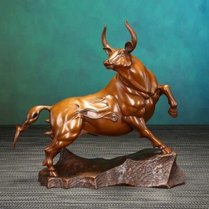 30cm,red copper Bull Sculpture Cow Cattle OX Statue Lucky wealth Modern home Art - Picture 1 of 12