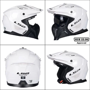 OPEN FACE DRIFTER WHITE OF606 LS2 MODULAR MOTORBIKE DVS HELMET + FREE DARK VISOR - Picture 1 of 16