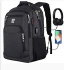 Large Black Backpack Work Bag Travel 15.6 Laptop USB Headphone Internal Pockets