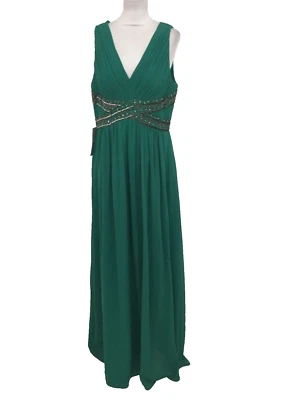 JS Collections Women's Maxi Dress Size 18 Green Plunge V-Neck Beaded Zip New F1 - Image 1 of 4