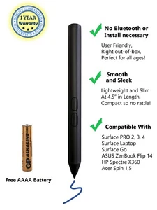 Pluma de sensibilidad a la presión Smartpen Surface Stylus 1024 cuerpo de aluminio batería 4A - Imagen 1 de 5