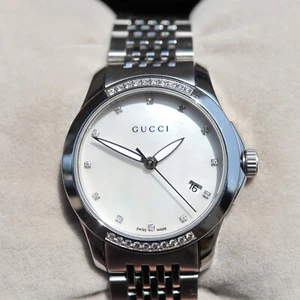Gucci G Timeless Diamonds Mother of Pearl Dial Silver Steel Strap Watch Women - Bild 1 von 12