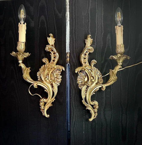 LARGE PAIR OF SCONCES STAMPED LOUIS XV STYLE  FRENCH ANTIQUE Cover