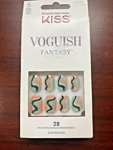 Kiss Nails Voguish Fantasy Pegamento Prensado Punta Redonda Corta Uñas Rosa Verde Negro - Imagen 1 de 3