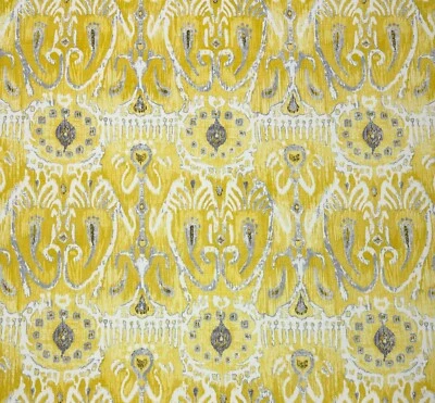 DURALEE CERVA II LEMON YELLOW IKAT VINE MULTIPURPOSE FABRIC BY YARD 54"W - Image 1 of 4