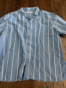 Old Navy Men's Reg Fit Short Sleeve Button Down Blue w/White Stripe Shirt Sz XXL - Picture 1 of 3