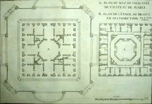 PLAN DU CHATEAU DE MARLY Gravure estampe originale de Nicolas de Fer 1723 - Imagen 1 de 2