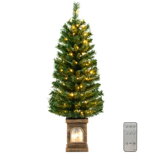 4' Pre-Lit Potted Christmas Tree Artificial Entrance Decor w/ 3 Lighting Modes - Picture 1 of 11