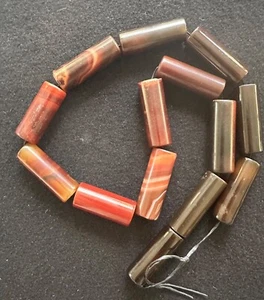 (B) Large Tubular Carnelian Agate Beads Natural - Picture 1 of 6