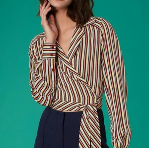 NWT Diane von Furstenberg DVF Silk Striped Long sleeves Tie Wrap Blouse, size 10 - Picture 1 of 10