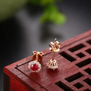 Vintage Earrings Round 3.3mm 0.54ct Ruby Natural Diamonds Gemstone 10k Rose Gold - Picture 1 of 9