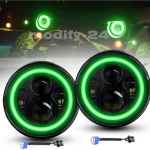 7inch Green Halo LED Headlights DRL Lights Combo Kit Fit Jeep Wrangler JK TJ LJ - Picture 1 of 9