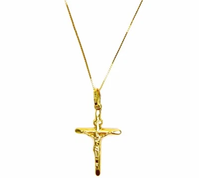 COLLANA  Oro Croce con Cristo ORO 18K 750  Catenina Veneziana Croce Smussata - Immagine 1 di 4