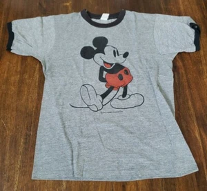 Vintage 1980s Mickey Mouse Ringer T-shirt Made USA Walt Disney Single Stitch M - Picture 1 of 9