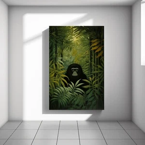 Gorilla Henri Rousseau Stile, Animali Murale Arte, Tela Giungla e Poster I97 - Foto 1 di 3