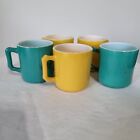 Hazel Atlas Vintage Small Cups D Shaped Handles Teal Yellow Set Of 5