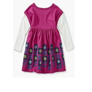 TEA COLLECTION Layered Dress with Floral Graphic- Magenta - NWOT Girls 8 - Picture 1 of 1