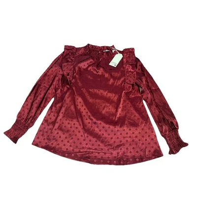 Jodifl Women's Size Small Maroon Silk Blouse NWT Polk A Dot Design Fast Shipping - image 1 of 4