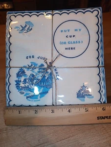 Vintage Snackmatten (Servietten) England blau weiß Blumen Freund-Mayer Willow Ware  - Bild 1 von 7