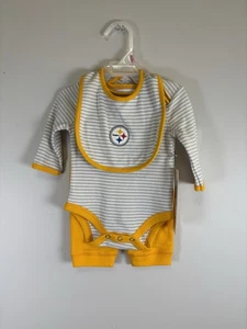 Pittsburgh Steelers NWT 3 Piece Set Newborn Bib Shirt Pants - Picture 1 of 5