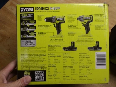 RYOBI 18V ONE+ 2 TOOL SET- 1/2" DRILL & 1/4" IMPACT DR. # PBLCK112K2 - Image 1 of 4