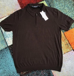 STUDIO EDIT by GEORGE Brown Zip Woollen Short Sleeve Jumper Size Medium Men New - Picture 1 of 5