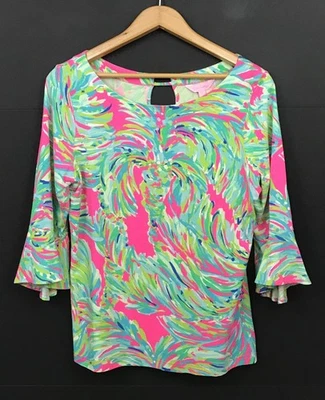 Топ Lilly Pulitzer Fontaine розовый зеленый с тропическим принтом пима хлопковая смесь размер L - Изображение 1 из 4