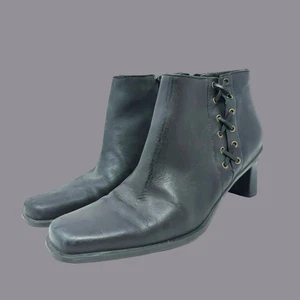 Etienne Aigner Black Boots 9 Booties Heel Leather - Picture 1 of 11