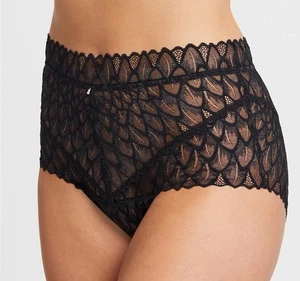 Montiel’s Intimates Spitzen High Waist Slip Federmuster schwarz silber Gr. Large - Bild 1 von 6