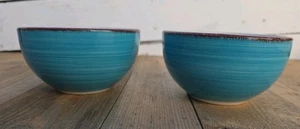 Set of 2 Royal Norfolk Turquoise Blue Soup/Cereal Bowls Swirl Stoneware 5.5" Dia - Foto 1 di 6