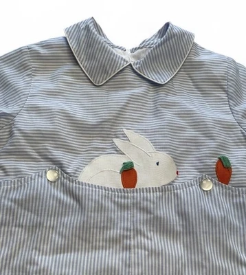 Vintage Jayne Copeland Peek A Boo Bunny Blue & White Stripes Romper Size 2T - Image 1 of 4