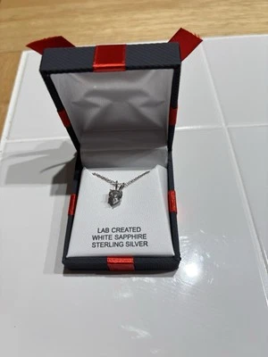 Collar de plata de ley 9 pulgadas nuevo con etiquetas de zafiro blanco  Foto 1 de 3