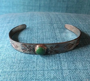 Vintage Southwestern Turquoise Double Arrow Silver Open Cuff Bracelet - Picture 1 of 6