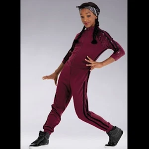 Weissman Dance Hip Hop Jumpsuit Costume Halloween Maroon Sequins w/ Bandana Med. - Picture 1 of 8