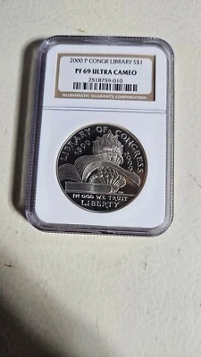 PF70 2000 P Library of Congress Commemorative Proof Silver Dollar NGC -69 - Image 1 of 2