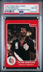 PSA 8 NM-Mint 1996 Topps NBA Stars Reprint #14 Clyde Drexler 1983 Members Only - Bild 1 von 2