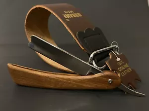 Men's Shave Ready Straight Razor with Leather Sharpening Strop Belt Shaving Set - Picture 1 of 12