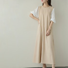 Korean Summer Casual Loose Long Skirt Chiffon Patchwork Fashion Dress  Women
