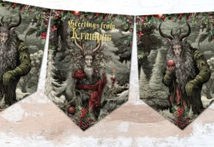 Krampus Tradicional Folclore Alpino Pagano Navidad Bunting Decoración - Imagen 1 de 4