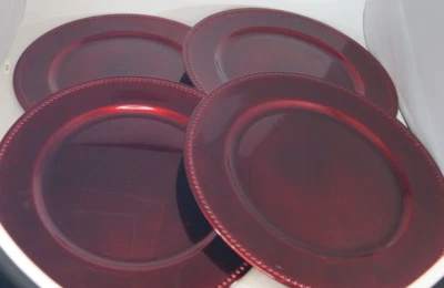 Lote Paquete de 4 Cargadores de Placa Acrílico 13" Borde Cuentas Rojo Foto 1 de 3