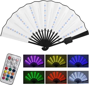 Party Rave Fan LED Glowing Colorful Chinese Hand Held Folding Fan with Remote Co - Picture 1 of 12
