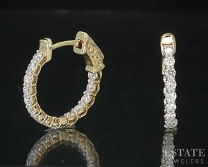 14k Yellow Gold Lab Created .98ctw Diamond Inside Out Hoop Earrings 3.6g i18906 - Picture 1 of 4